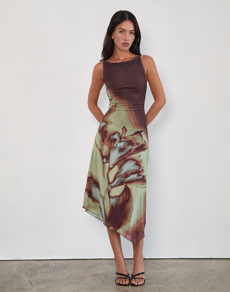 Aysun Midi Dress in Lumen Mesh Brown (robe midi en maille lumineuse)