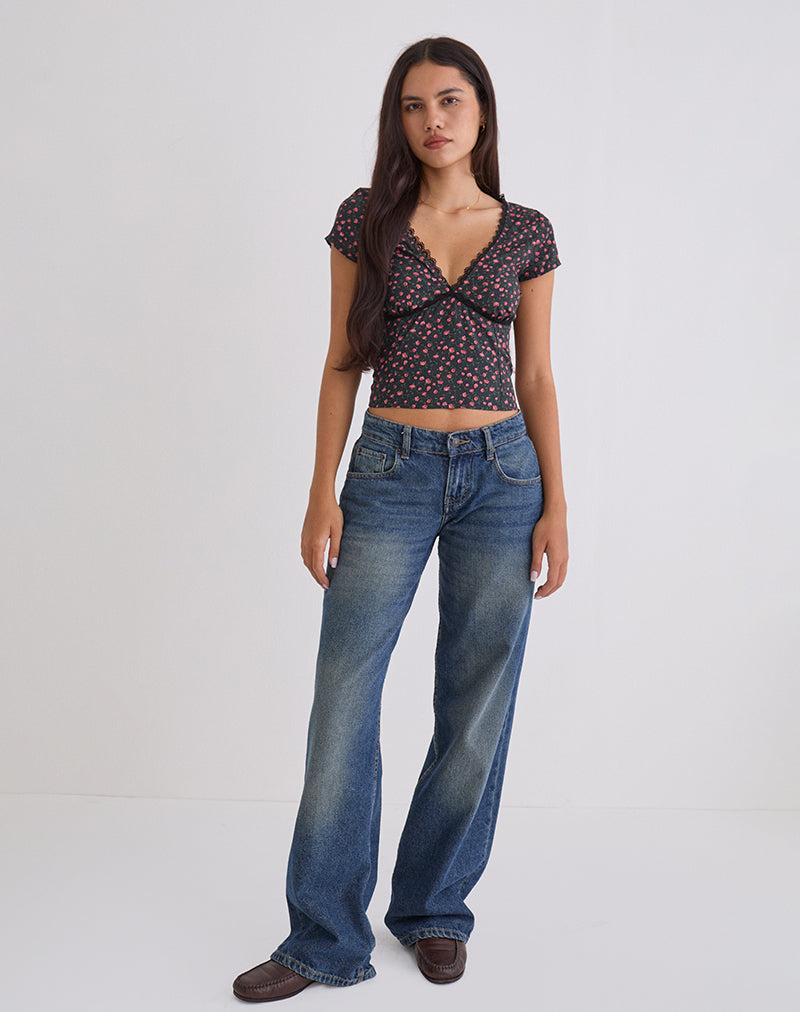 Image de Asani Top in Dark Pink Rose Black