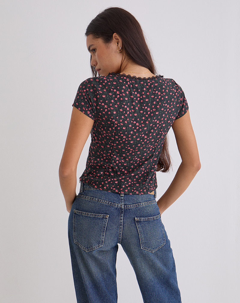 Image de Asani Top in Dark Pink Rose Black