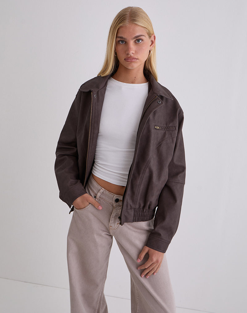 Image of Aviara Cropped Jacket In PU Dark Brown