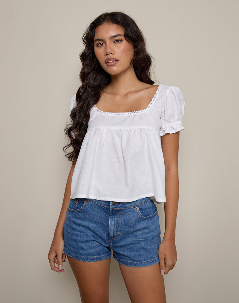 Image of Axoni Square Neck Blouse in Linen White