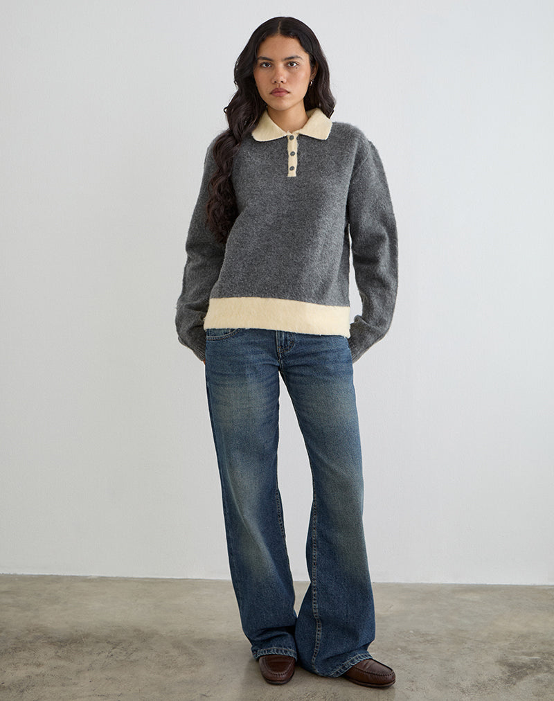 Image du pull Balamoa en tricot gris et crème