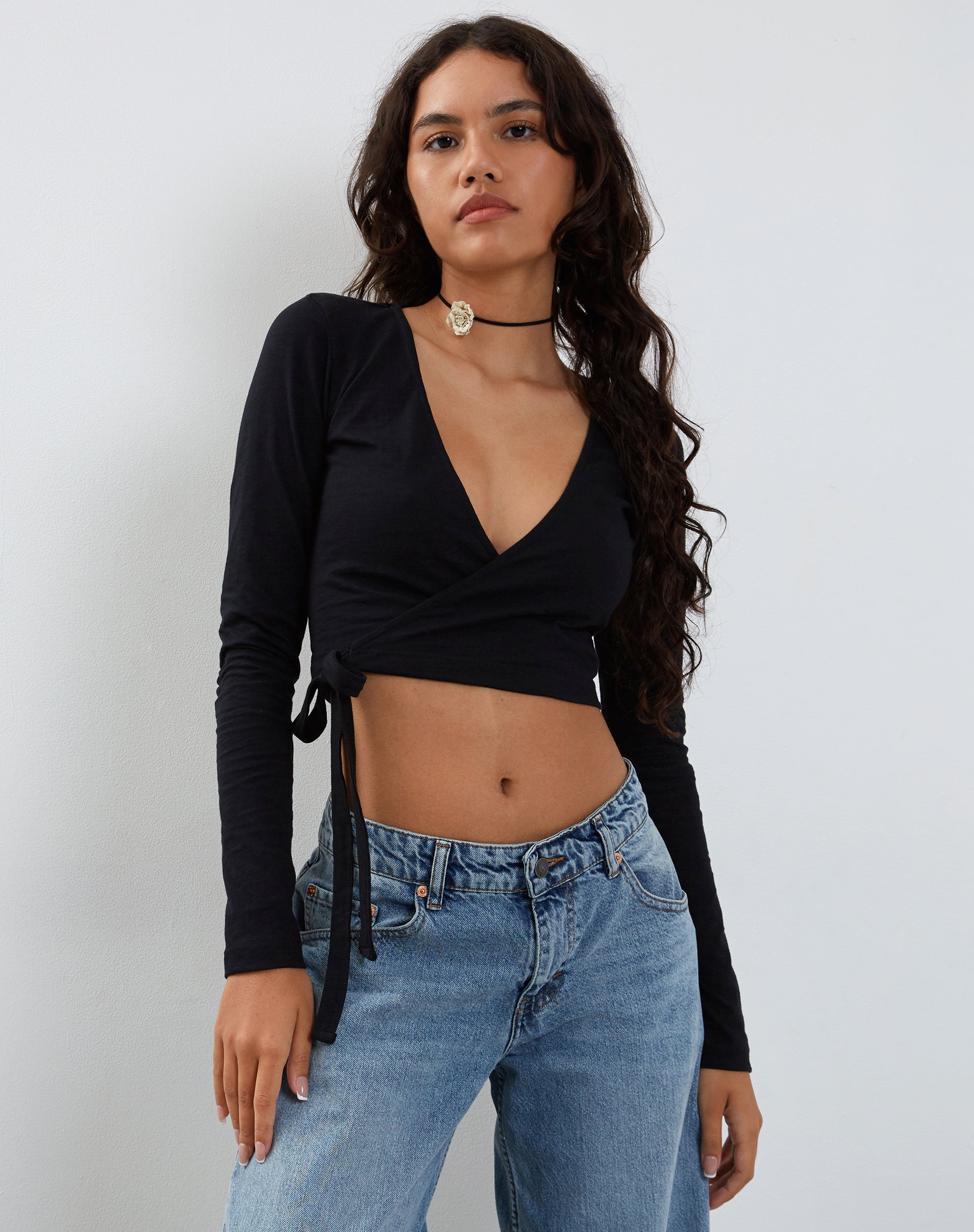 Image de Ballet Long Sleeve Wrap Top in Black Jersey