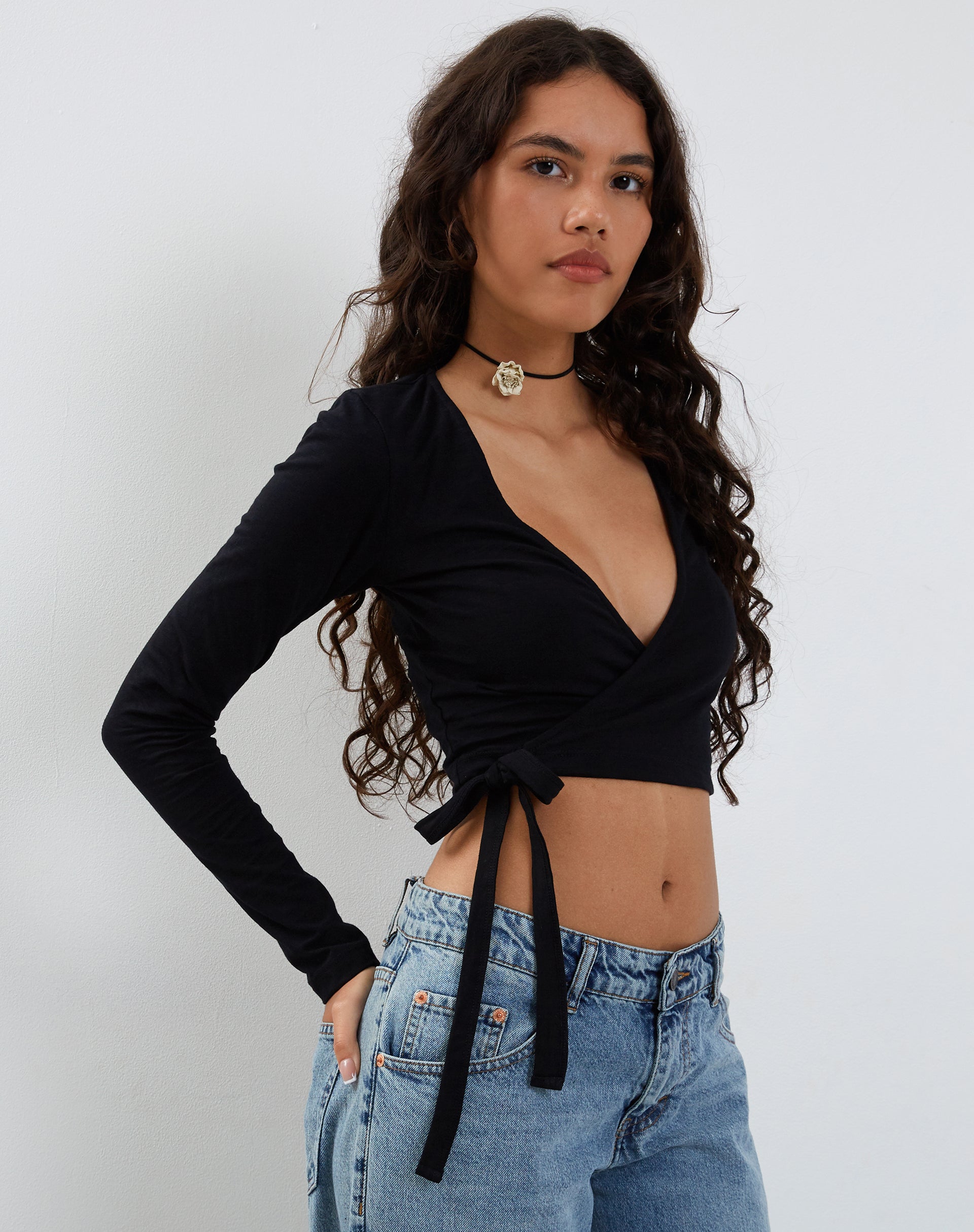 Image de Ballet Long Sleeve Wrap Top in Black Jersey