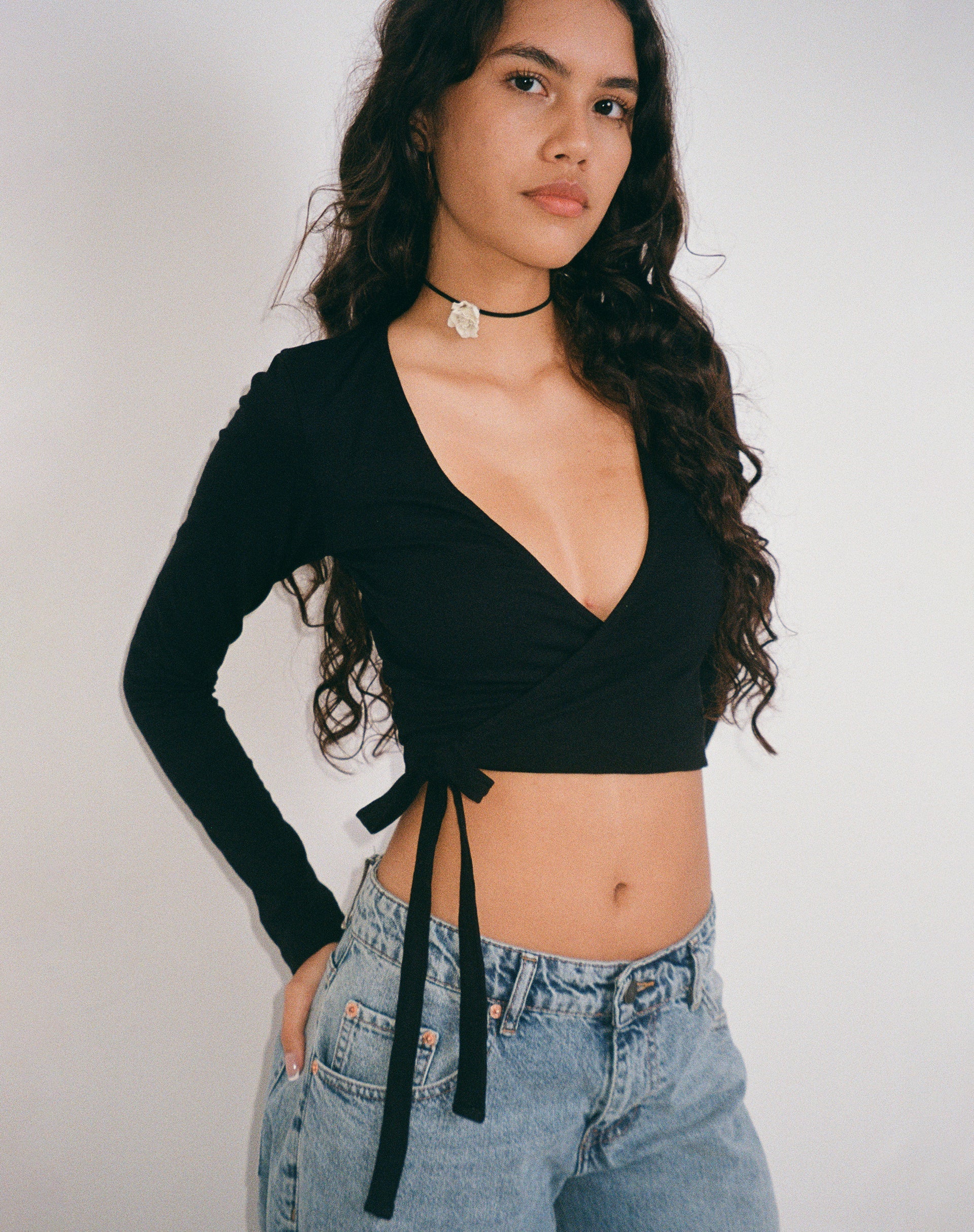 Image de Ballet Long Sleeve Wrap Top in Black Jersey