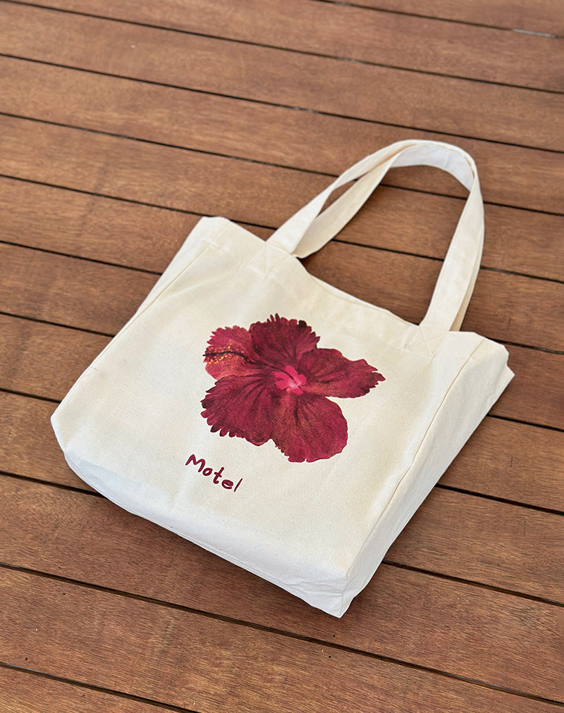 Sac fourre-tout Barbara en ivoire avec impression d'hibiscus