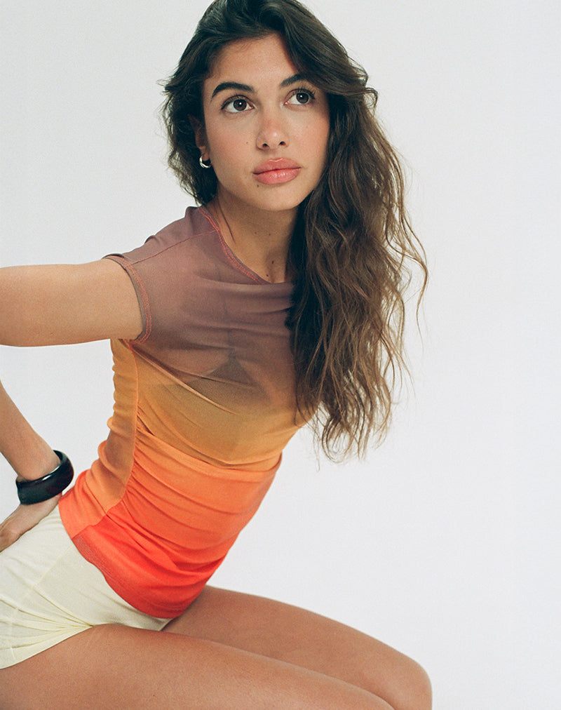 Image de Bastille Top en maille imprimée Orange Sunset