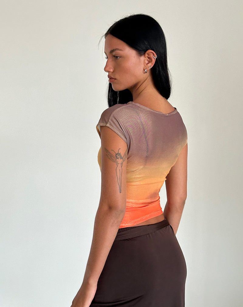 Image de Bastille Top en maille imprimée Orange Sunset