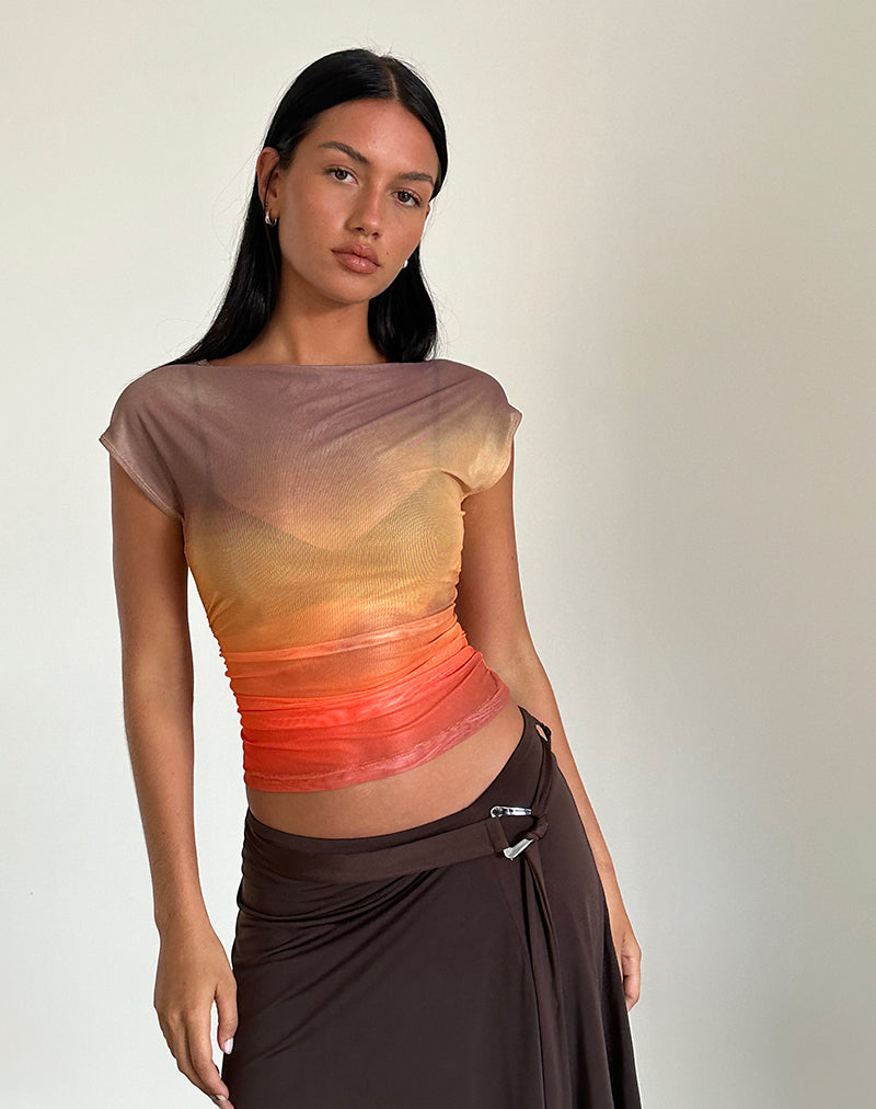 Image de Bastille Top en maille imprimée Orange Sunset