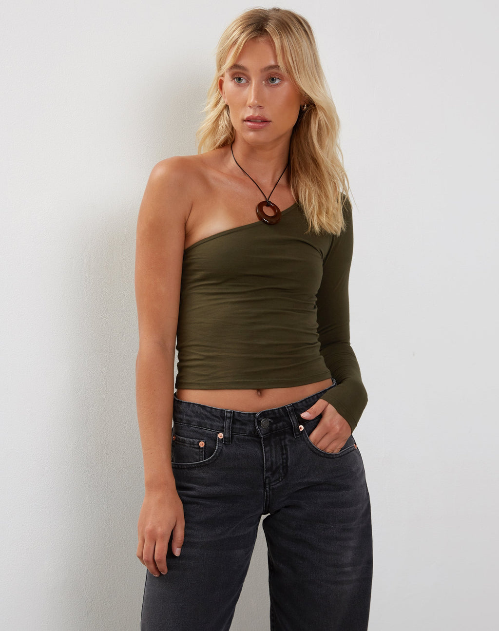 Bayge One Shoulder Top in Olive