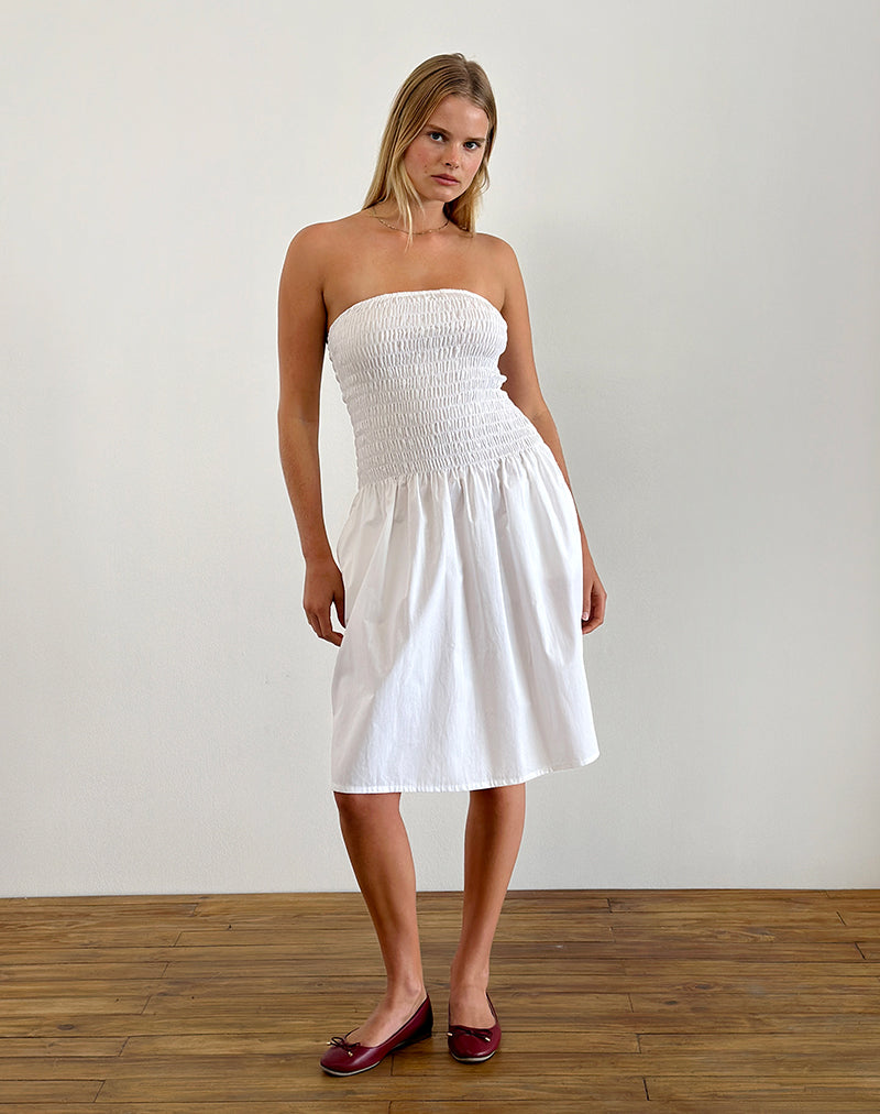 Image de Belesi Bandeau Midi Dress in Poplin White