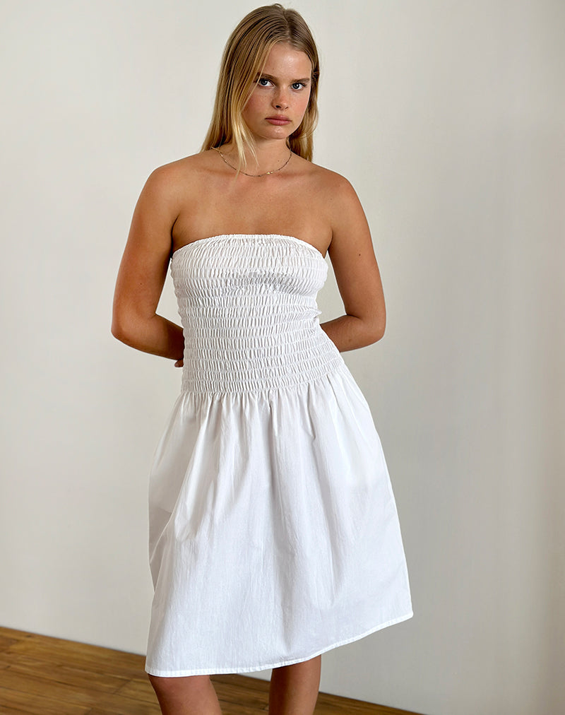 Image de Belesi Bandeau Midi Dress in Poplin White
