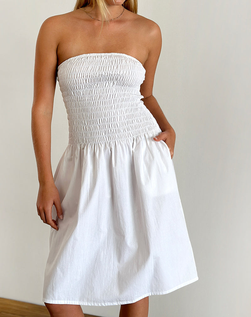 Image de Belesi Bandeau Midi Dress in Poplin White