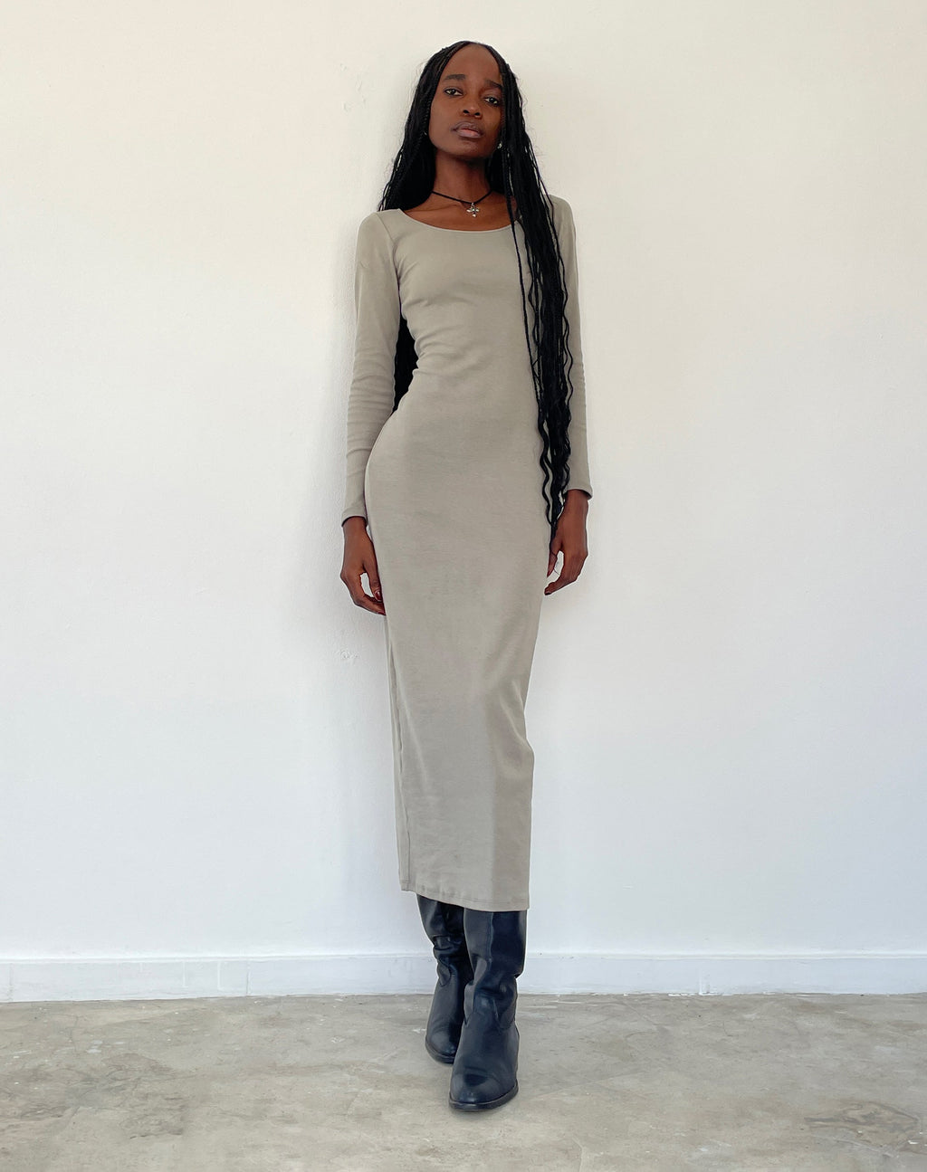 Robe longue à manches longues Belila en gris sauge