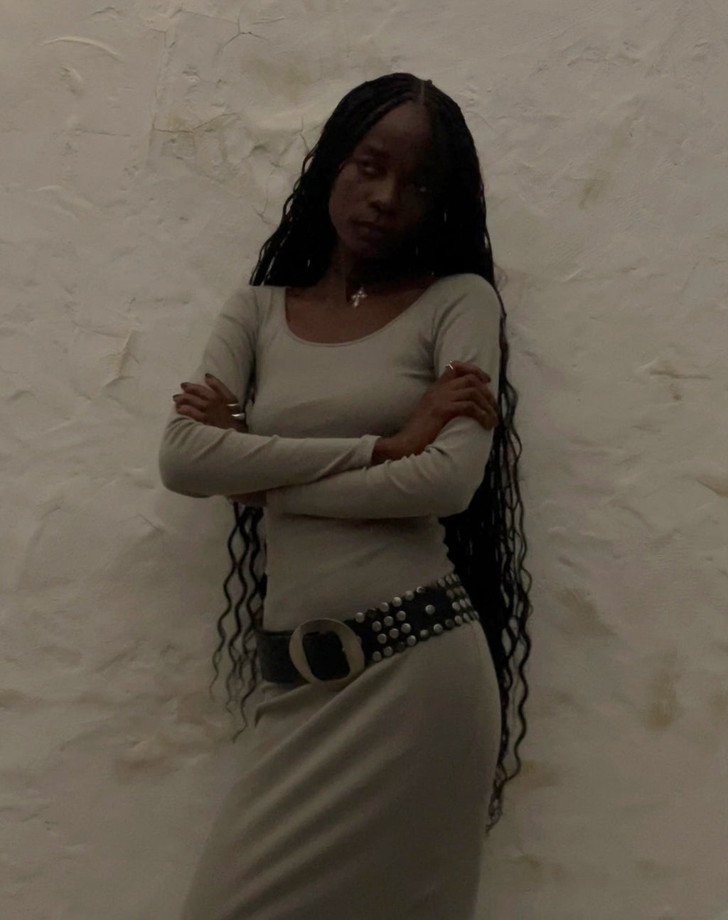 Robe longue à manches longues Belila en gris sauge