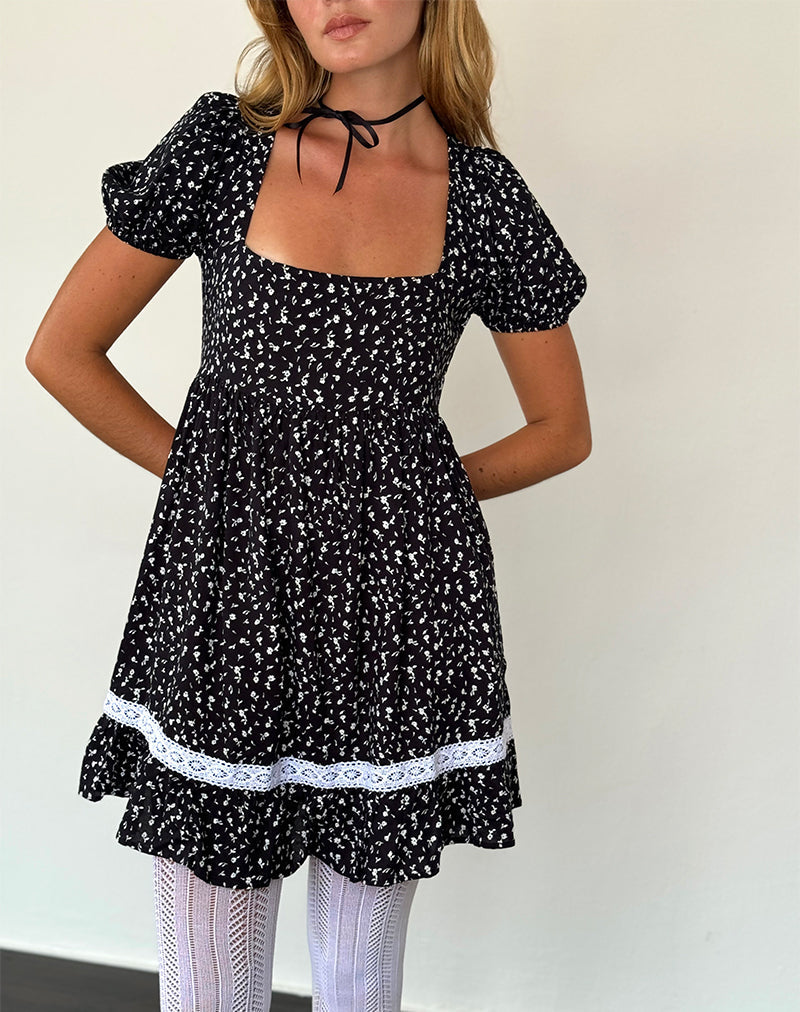 Image de Beling Mini Tea Dress in Black Ditsy Romance