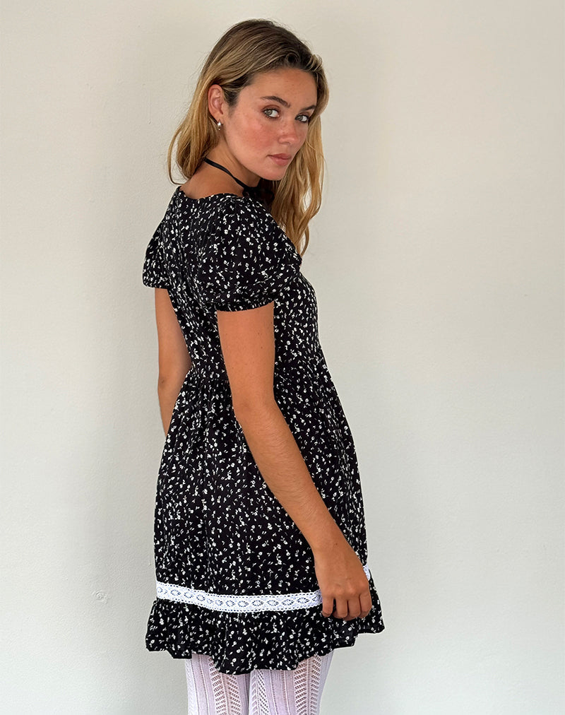 Image de Beling Mini Tea Dress in Black Ditsy Romance