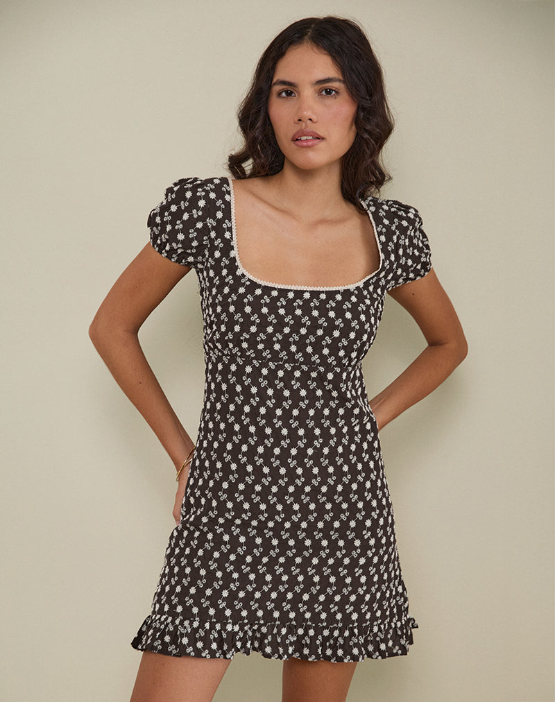 Image de Bella Mini Tea Dress in Floral Broderie Brown