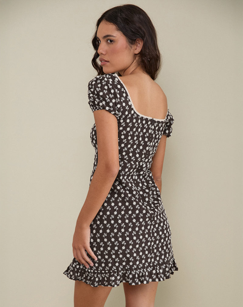 Image de Bella Mini Tea Dress in Floral Broderie Brown