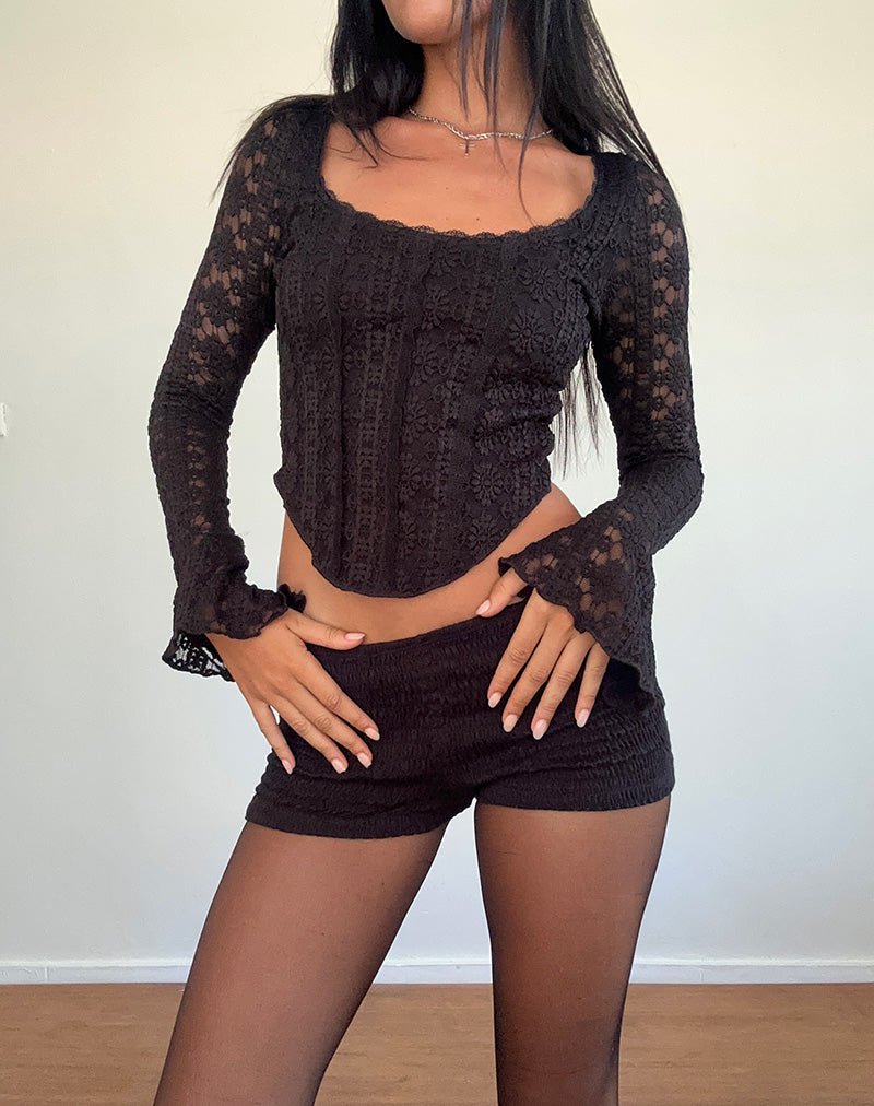 Belle Long Sleeve Top in Regal Lace Black (Top à manches longues en dentelle royale)