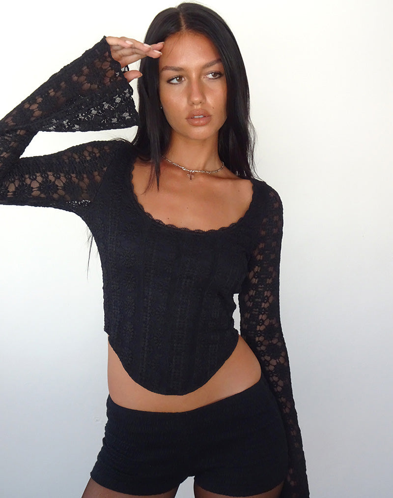 Belle Long Sleeve Top in Regal Lace Black (Top à manches longues en dentelle royale)