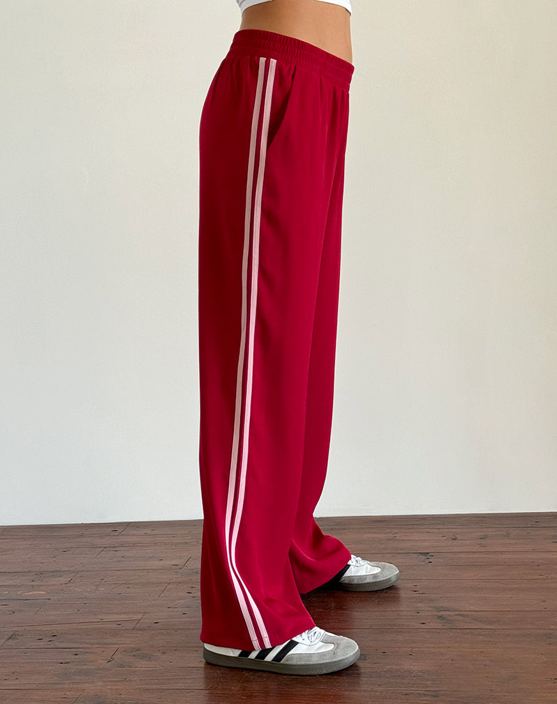 Pantalon large Bennett en rouge tailleur à rayures roses