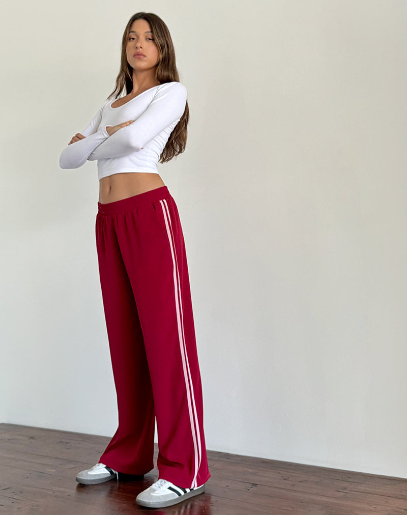 Image de Bennett Wide Leg Trouser in Tailoring Red with Pink Stripe