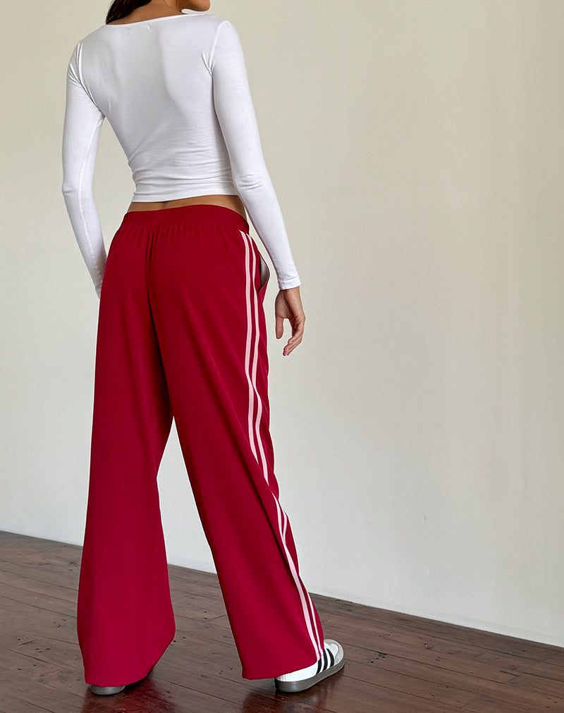 Image de Bennett Wide Leg Trouser in Tailoring Red with Pink Stripe
