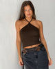 Image of Beri Ribbed Halterneck Top in Brown