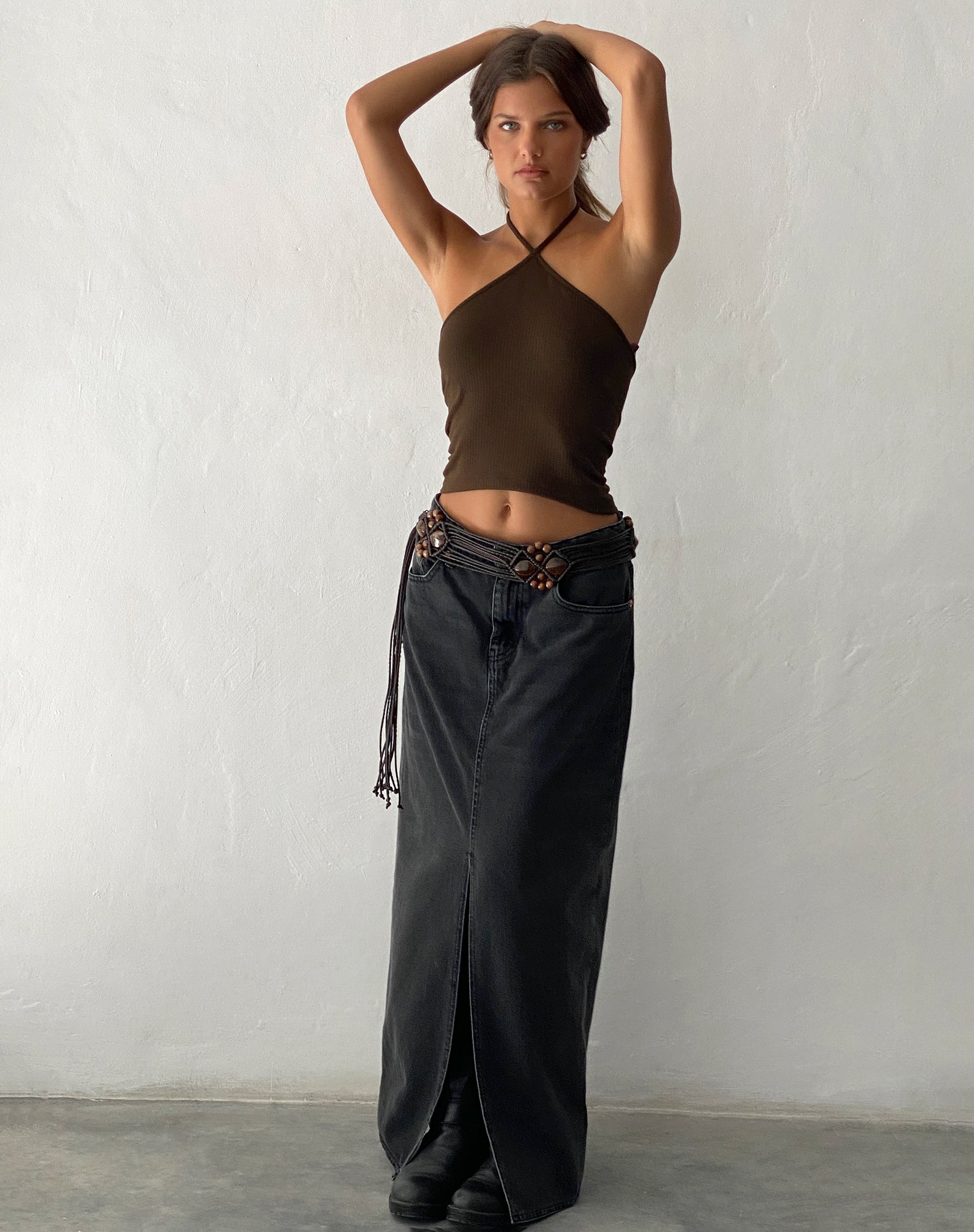 Image of Beri Ribbed Halterneck Top in Brown