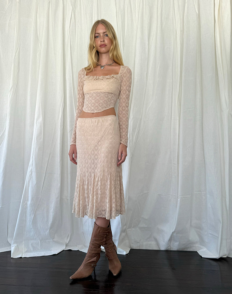 Image de Caelyn Long Sleeve Top in Textured Nude Lace