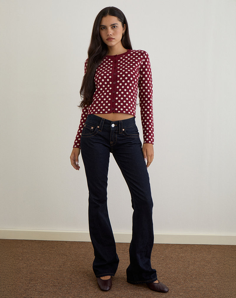 Image de Bhavina Cardigan en Bourgogne avec imprimé à pois crème