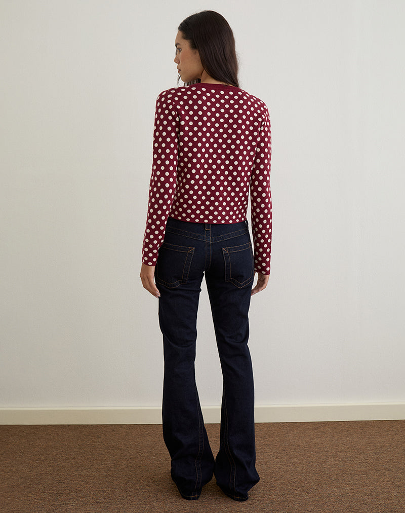 Image de Bhavina Cardigan en Bourgogne avec imprimé à pois crème