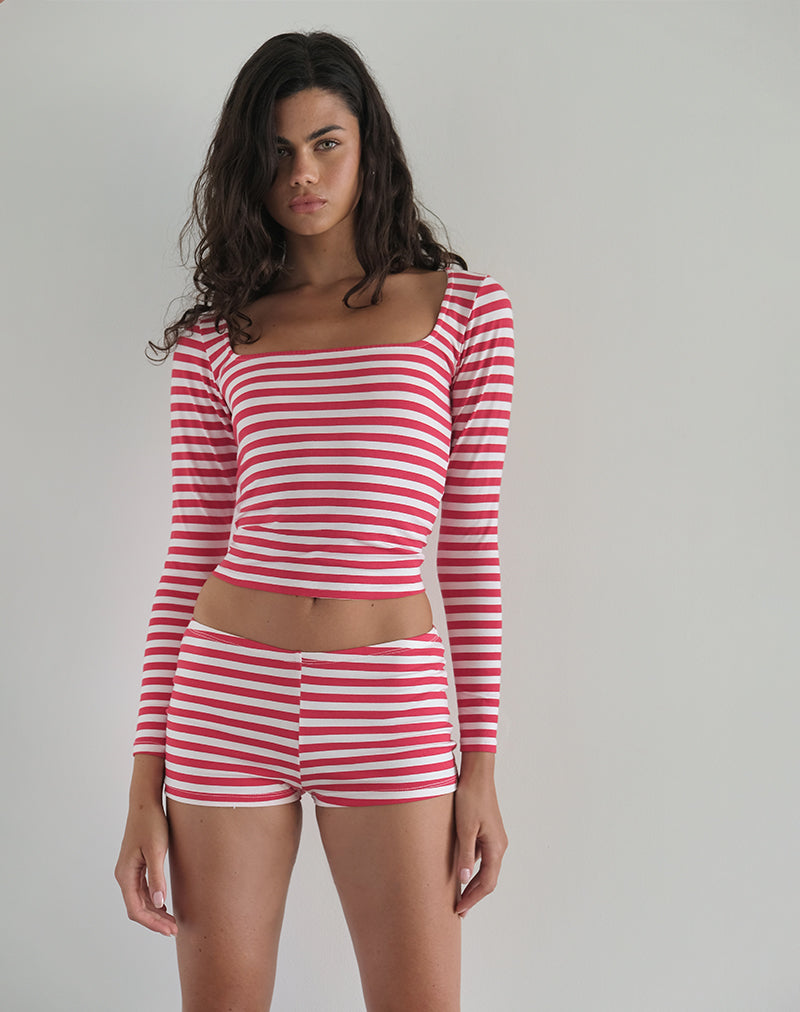 Micro-short Eunia à rayures rouges et blanches
