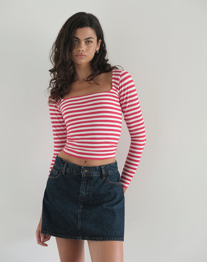 Image de Biga Long Sleeve Top in Red and White Stripe (Top à manches longues à rayures rouges et blanches)