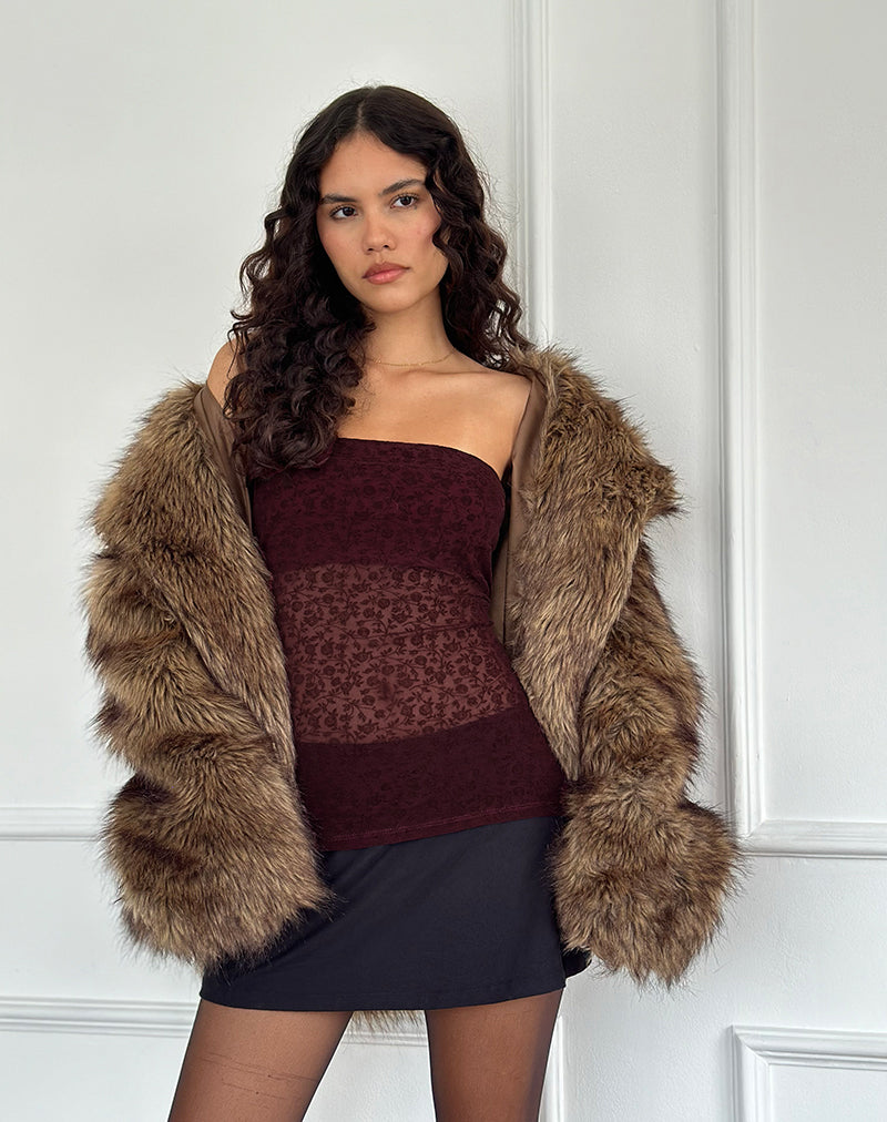 Image de Bilancia Bandeau Top in Ditsy Flock Burnt Maroon