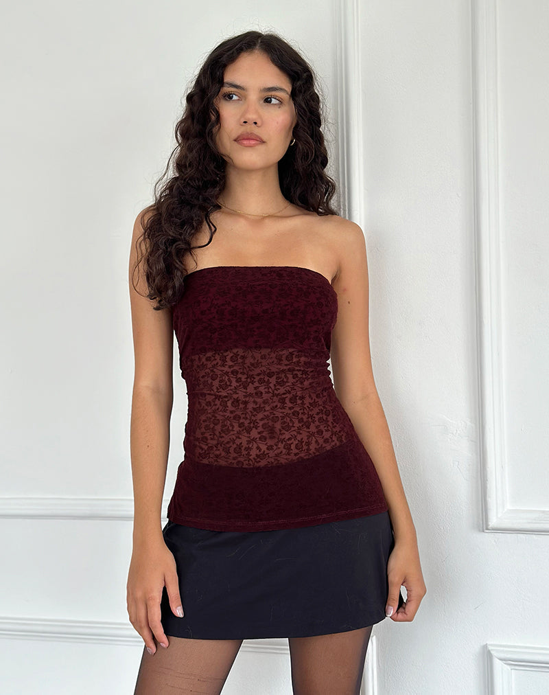 Image de Bilancia Bandeau Top in Ditsy Flock Burnt Maroon