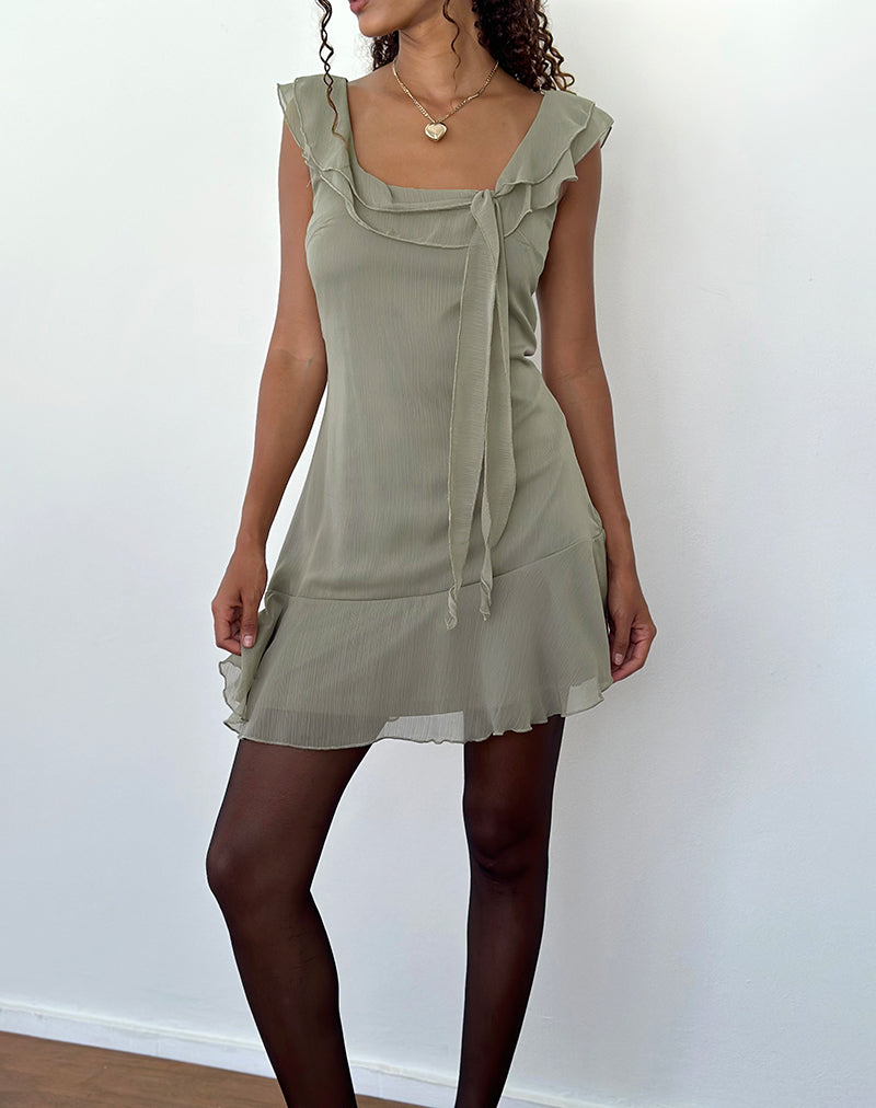Mini robe Binita en mousseline de soie Olive