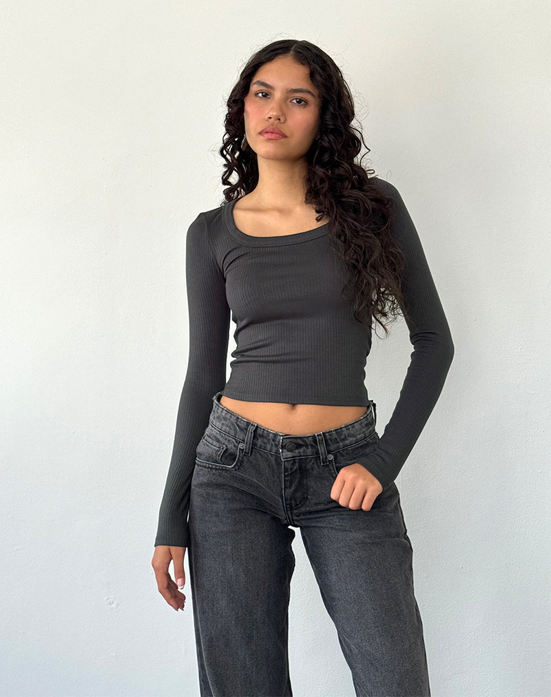 Image de Binlo Extra Long Sleeve Top in Black Forest