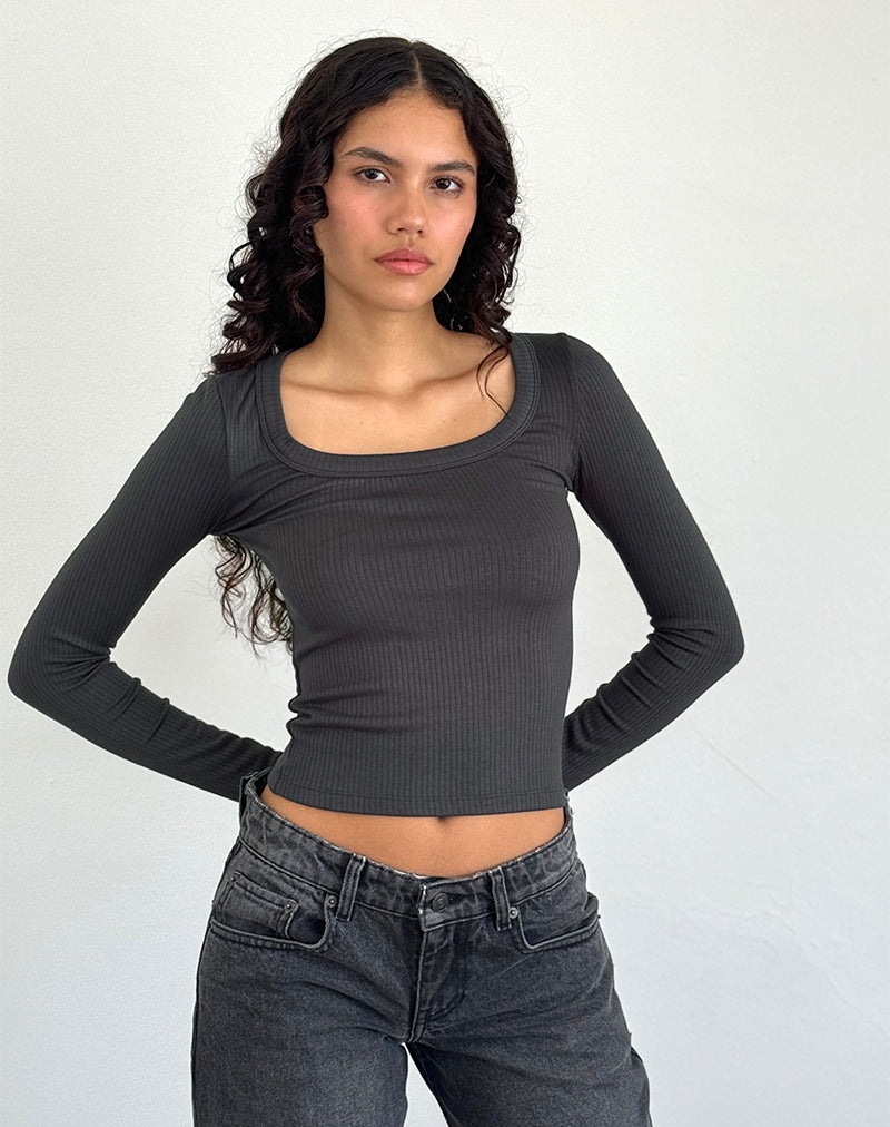 Image de Binlo Extra Long Sleeve Top in Black Forest
