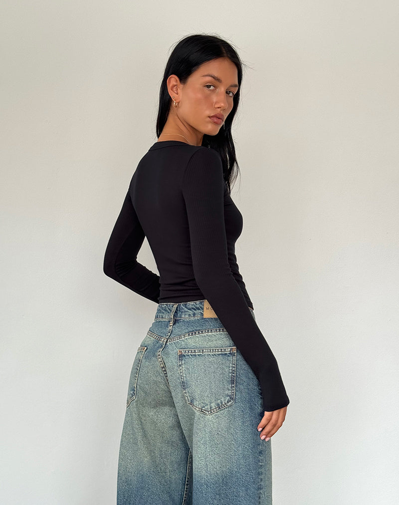 Image de Binlo Extra Long Sleeve Top in Black