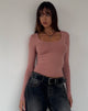 Image de Binlo Extra Long Sleeve Top in Dusty Pink Rib