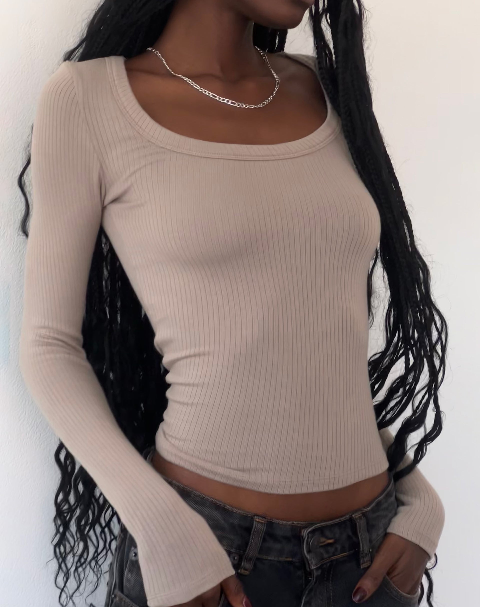 Image de Binlo Extra Long Sleeve Top in London Fog