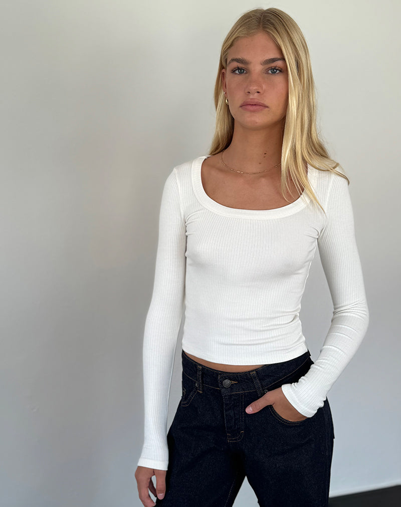 Image de Binlo Extra Long Sleeve Top in White
