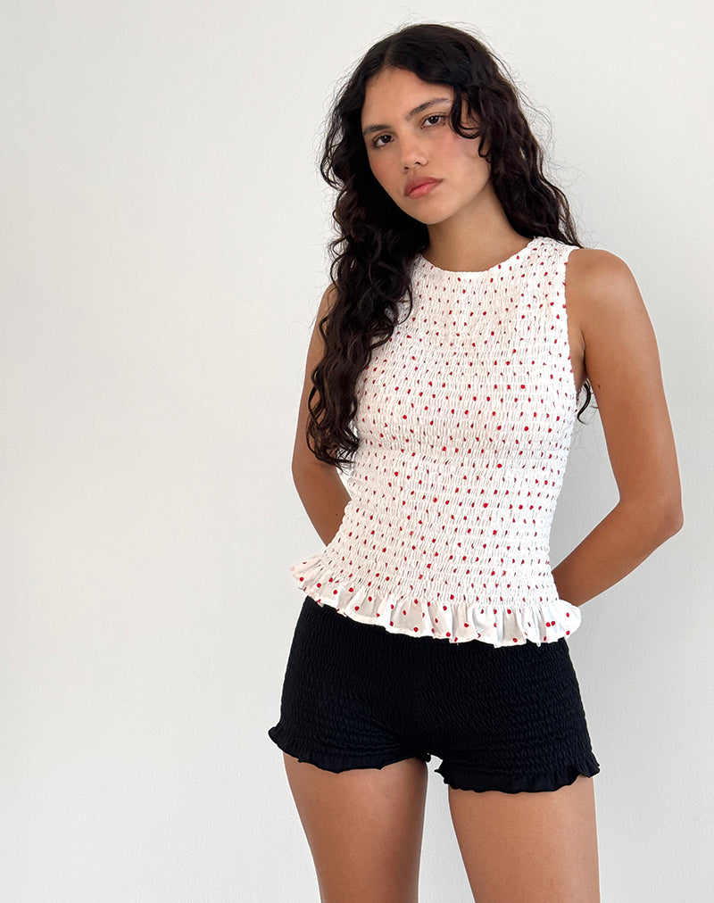 Débardeur froncé Birita en blanc et rouge à pois