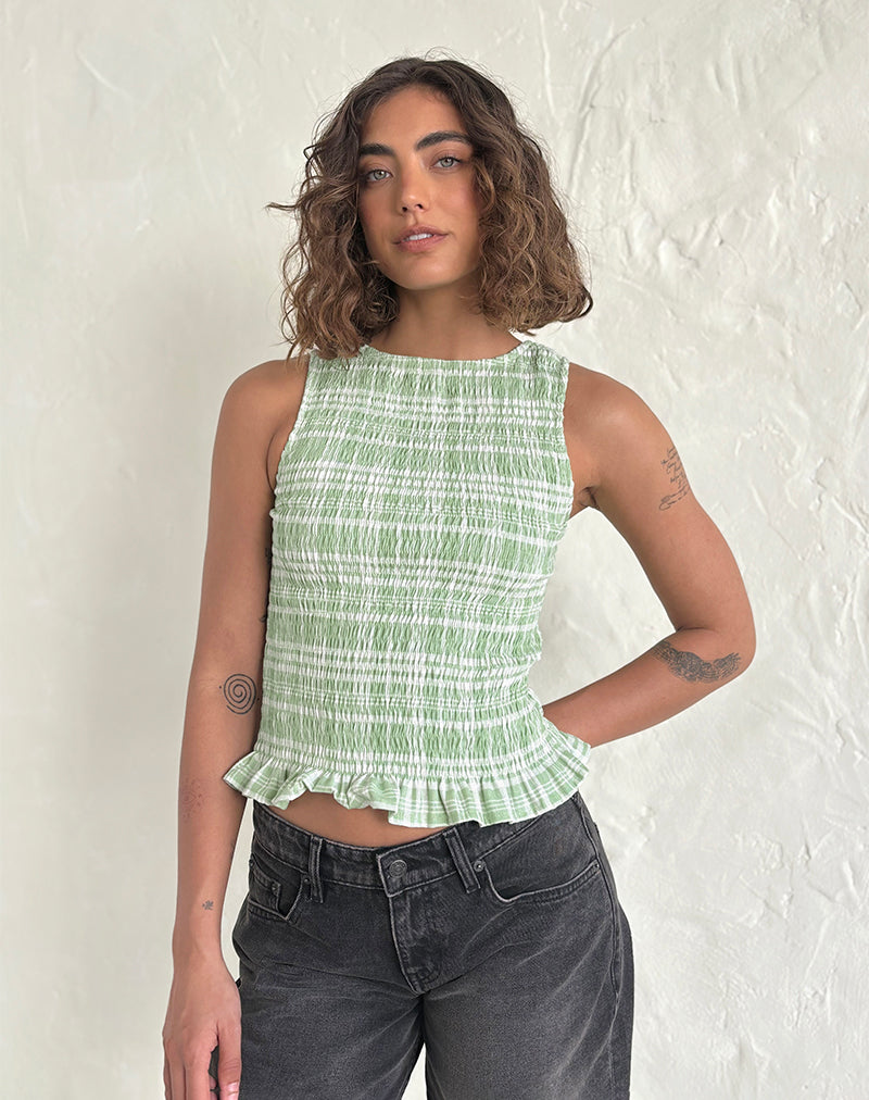 Image de Birita Shirred Top in Table Cloth Neo Mint