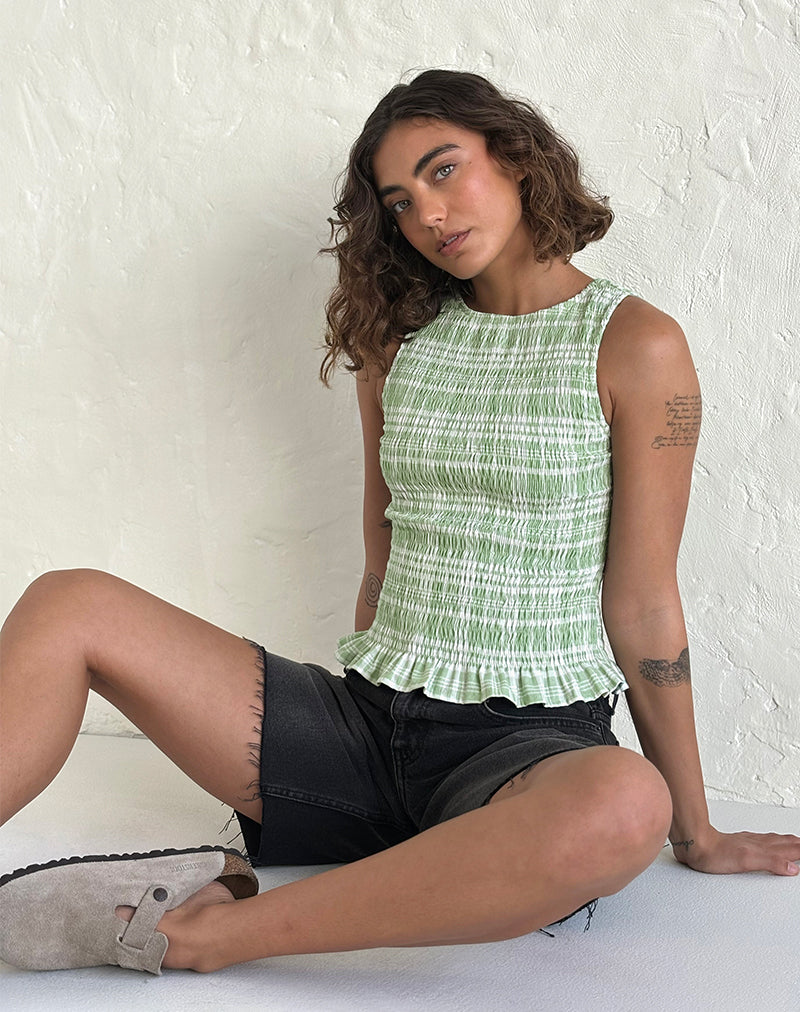 Birita Shirred Top in Table Cloth Neo Mint (nappe froncée)