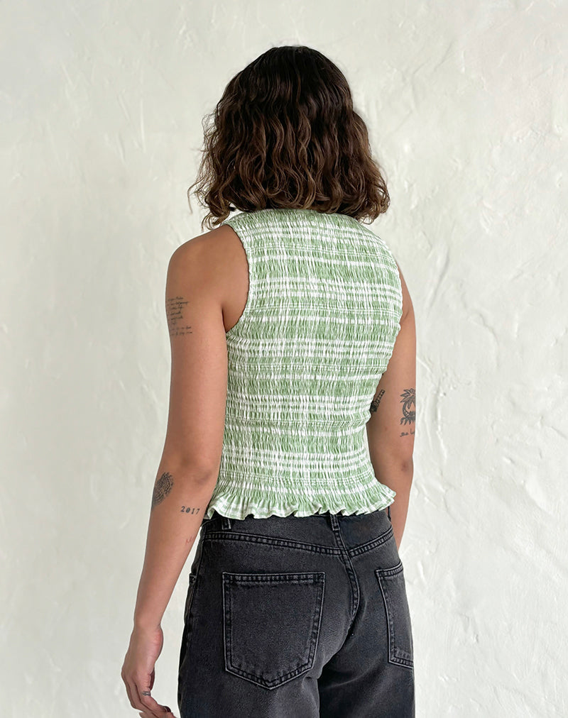 Image de Birita Shirred Top in Table Cloth Neo Mint