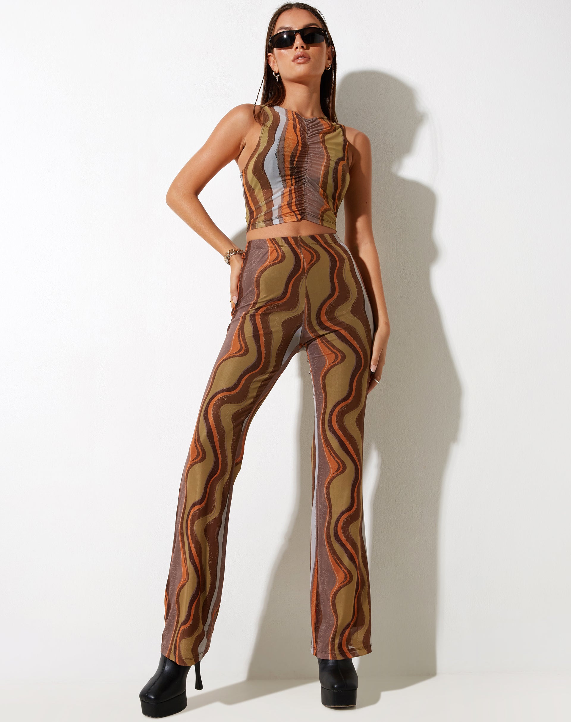 Image de MOTEL X IRIS Pantalon Herly Flare en dégradé de terre