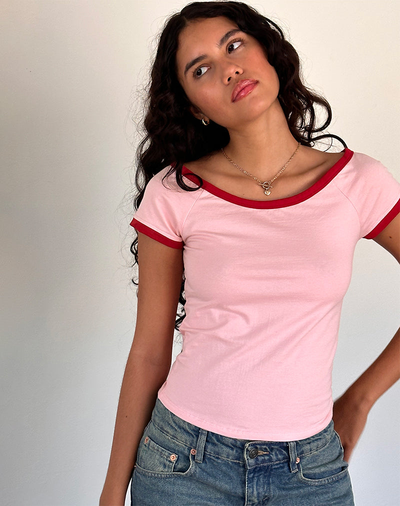 Image de Bitha Top en Ballet Pink avec Adrenaline Red Binding